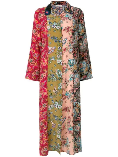 Anjuna Augustina Crochet-trimmed Printed Silk Crepe De Chine Dressing Gown In Red