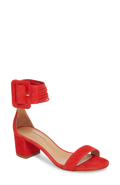 Aquazzura 50mm Casablanca Suede Sandals W/buckle In Red