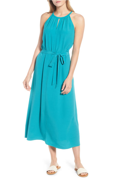 Eileen Fisher Tencel Crepe Belted Halter Maxi Dress, Regular & Petite In Turquoise