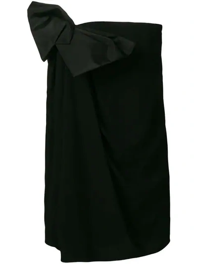 Saint Laurent Bow-embellished Strapless Crepe Dress In Black