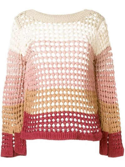 See By Chloé Striped Crocheted Cotton-blend Sweater In Multi