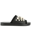 Tosca Blu Pearl Embellished Slides In Black