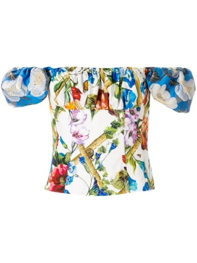 Dolce & Gabbana Floral Print Corset Off The Shoulder Top In Multicolour