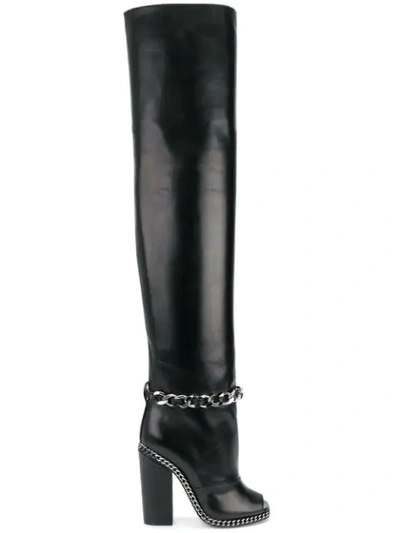 Balmain Doll Thigh-high Chain Leather Boot In Black