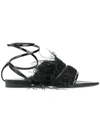 SAINT LAURENT feather trim ankle strap sandals,5140610NP6012924824