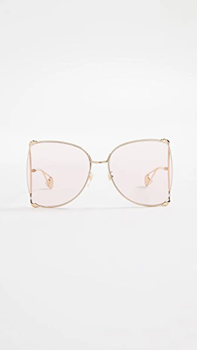Gucci Cruise Snake Sunglasses In Gold/light Pink