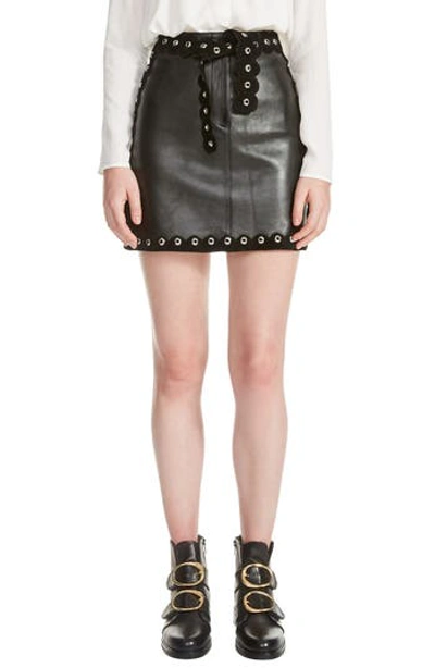 Maje Eyelet Trim Leather Mini Skirt In Black
