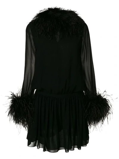 Saint Laurent Feather-trimmed Silk Minidress In Black