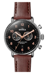 SHINOLA THE CANFIELD CHRONO LEATHER STRAP WATCH, 43MM,S0120095229