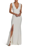 DRESS THE POPULATION SANDRA PLUNGE CREPE TRUMPET GOWN,1522-3053