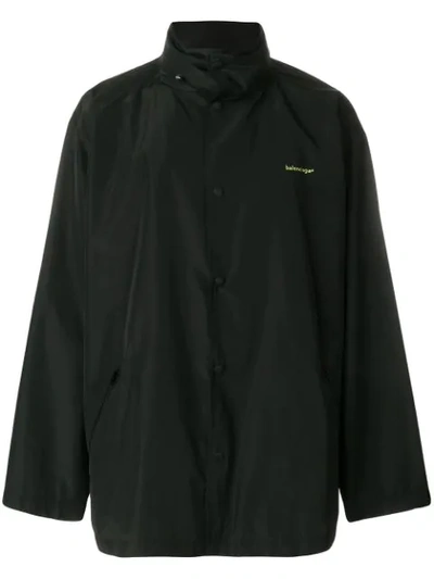 Balenciaga Logo-print Hooded Technical Jacket In Black