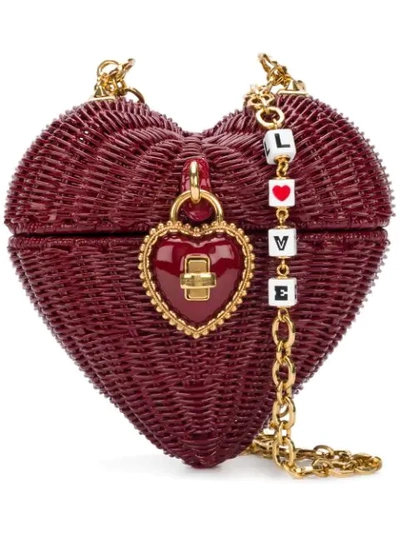 Dolce & Gabbana Dolce&gabbana Shoulder And Crossbody Bags - Dolce Heart Box In Painted Wicker In Red