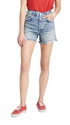 Agolde Parker High-rise Fray Hem Denim Shorts In Riptide