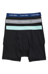 Calvin Klein Men's Cotton Stretch Boxer Briefs 3-pack Nu2666 In Black W/ Yucca/ Stony/ Blue