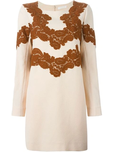 Chloé Lace-detail Wool-blend Dress In Pink And Rust