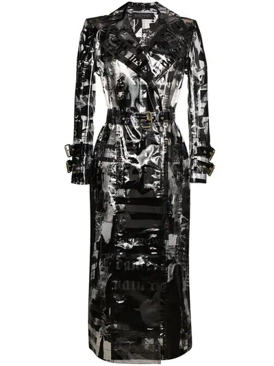 Balmain News Print Pvc Trench Coat In 5111c