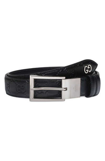 Gucci Reversible Signature Leather Belt In Black