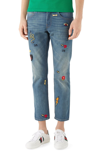 GUCCI EMBROIDERED CROP SLIM FIT JEANS,408637XD836
