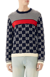 GUCCI STRIPE & DOUBLE-G CREWNECK SWEATER,496458X9I07