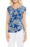 VINCE CAMUTO WOODBLOCK FLORAL DRAWSTRING SIDE TOP,9138613