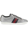 GUCCI GUCCI GLITTER WEB SNEAKERS WITH STUDS - GREY,419544KW04012937658