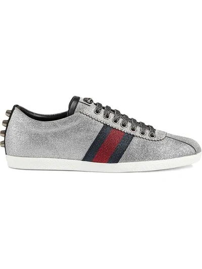Gucci Embellished Metallic Sneakers In Silver