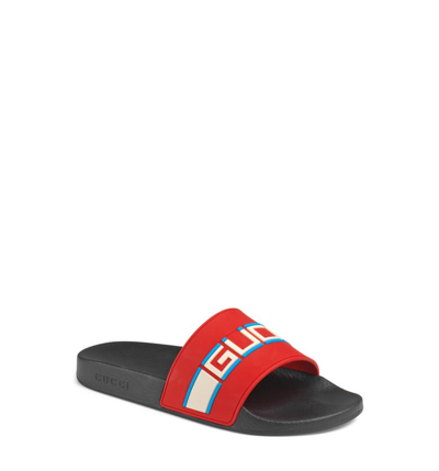 Gucci Pursuit Stripe Slide Sandal In Red