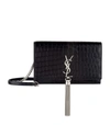 SAINT LAURENT KATE TASSEL CROC-EMBOSSED CHAIN WALLET,14857121