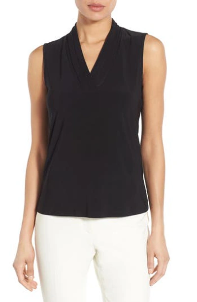 Anne Klein Triple Pleat V-neck Jersey Top In Black