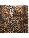 Saint Laurent Fringed Leopard-print Silk Scarf In Brown
