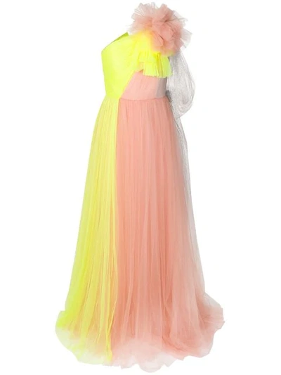 Delpozo One-shoulder Colour-block Tulle Gown In Pink