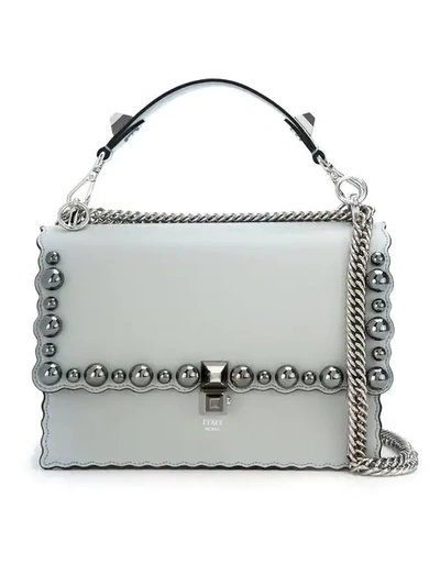 Fendi Embellished Kan I Shoulder Bag In F07ml-pearl Grey +palladiu