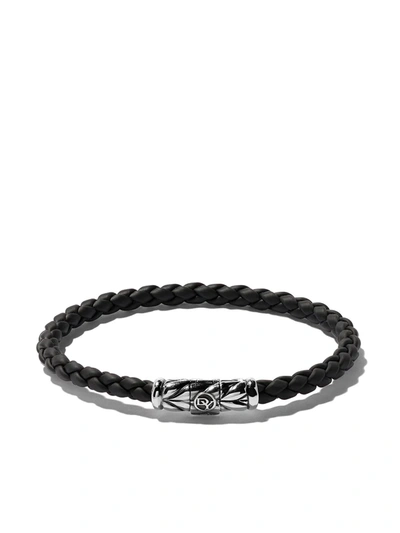 David Yurman Men's Chevron Woven Bracelet In Black Rubber And Sterling Silver, 6mm In Cx