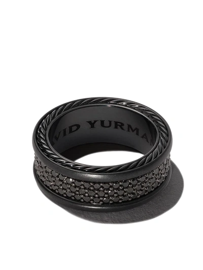 David Yurman Streamline Three-row Diamond Pavé Band Ring In Black Titanium/ Black Diamond
