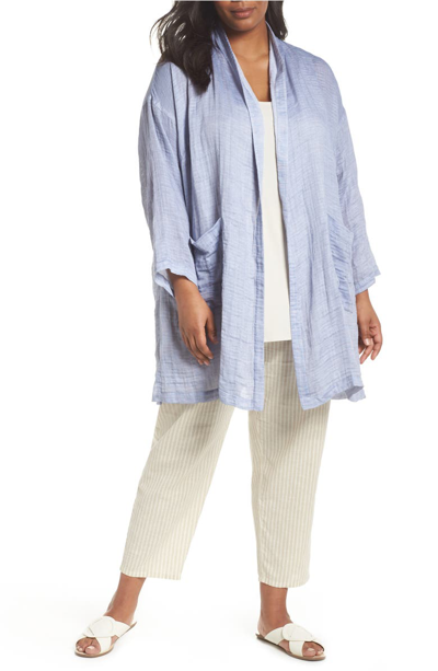 Eileen Fisher Organic Cotton Textured Kimono Jacket In Chambray