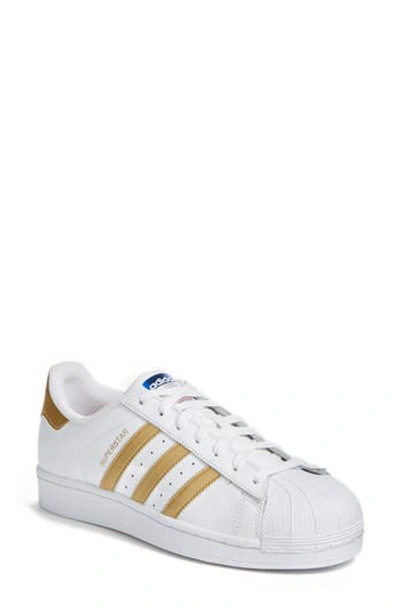 Adidas Originals Superstar Original Fashion Sneaker, White/gold In White/ Gold