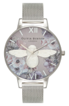OLIVIA BURTON Watercolor Floral Mesh Strap Watch, 38mm,OB16PP42