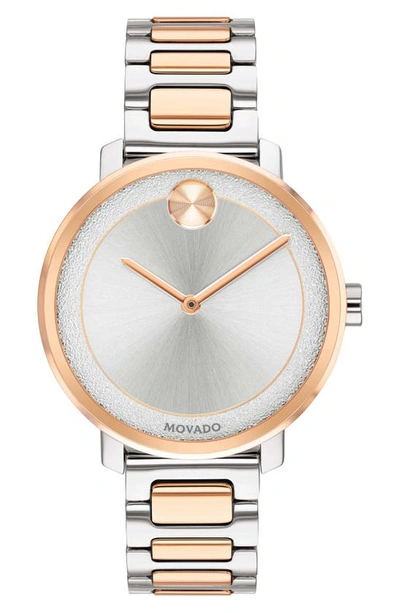 Movado Women's Bold Frosted-dial Two-tone Stainless Steel Bracelet Watch In Silver/multi