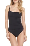 La Blanca One Piece Swimsuit Island Goddess Shirred Side Bathing Suit In Black In Black