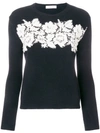 VALENTINO VALENTINO FLORAL LACE EMBROIDERED SWEATER - BLACK,QB2KC30G44112950466
