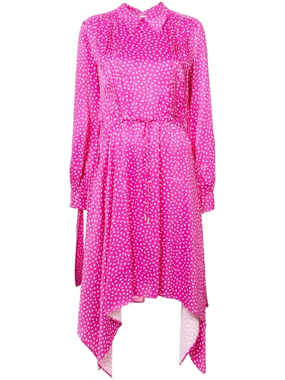 Off-white Dot-print Drawstring Satin Dress With Hanky Hem In Pink