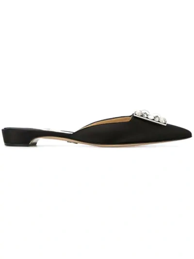 Paul Andrew 10mm Crystal Embellished Satin Mules In Black