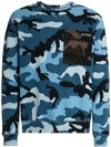 Valentino Camouflage-print Contrast-pocket Sweatshirt In Blue