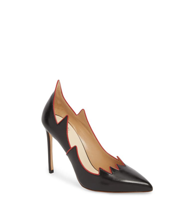 Francesco Russo Black Leather Flame Pump In Black/red