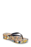 Tory Burch Wedge Flip Flop In Tory Navy/ Psychedelic Geo