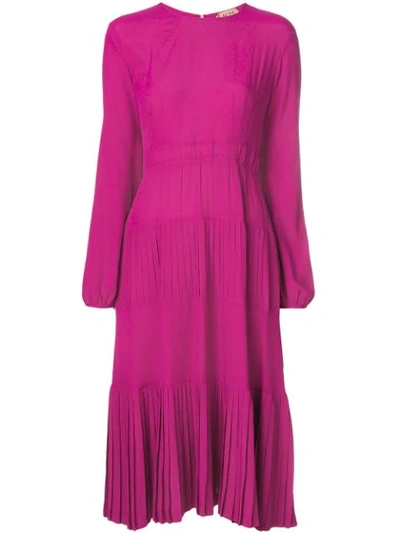 N°21 Long-sleeve Pleated Midi Dress In Pink