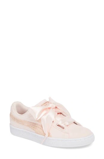 Puma Women's Basket Heart Canvas & Glitter Lace Up Sneakers In Pearl/  White/ Rose Gold | ModeSens