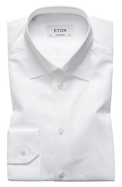 Eton Mens White Contemporary-fit Cotton And Linen-blend Shirt 16.5