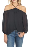1.state Off The Shoulder Sheer Chiffon Blouse In Rich Black