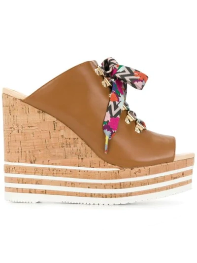 Hogan Colour Lace Wedge Sandals In Brown